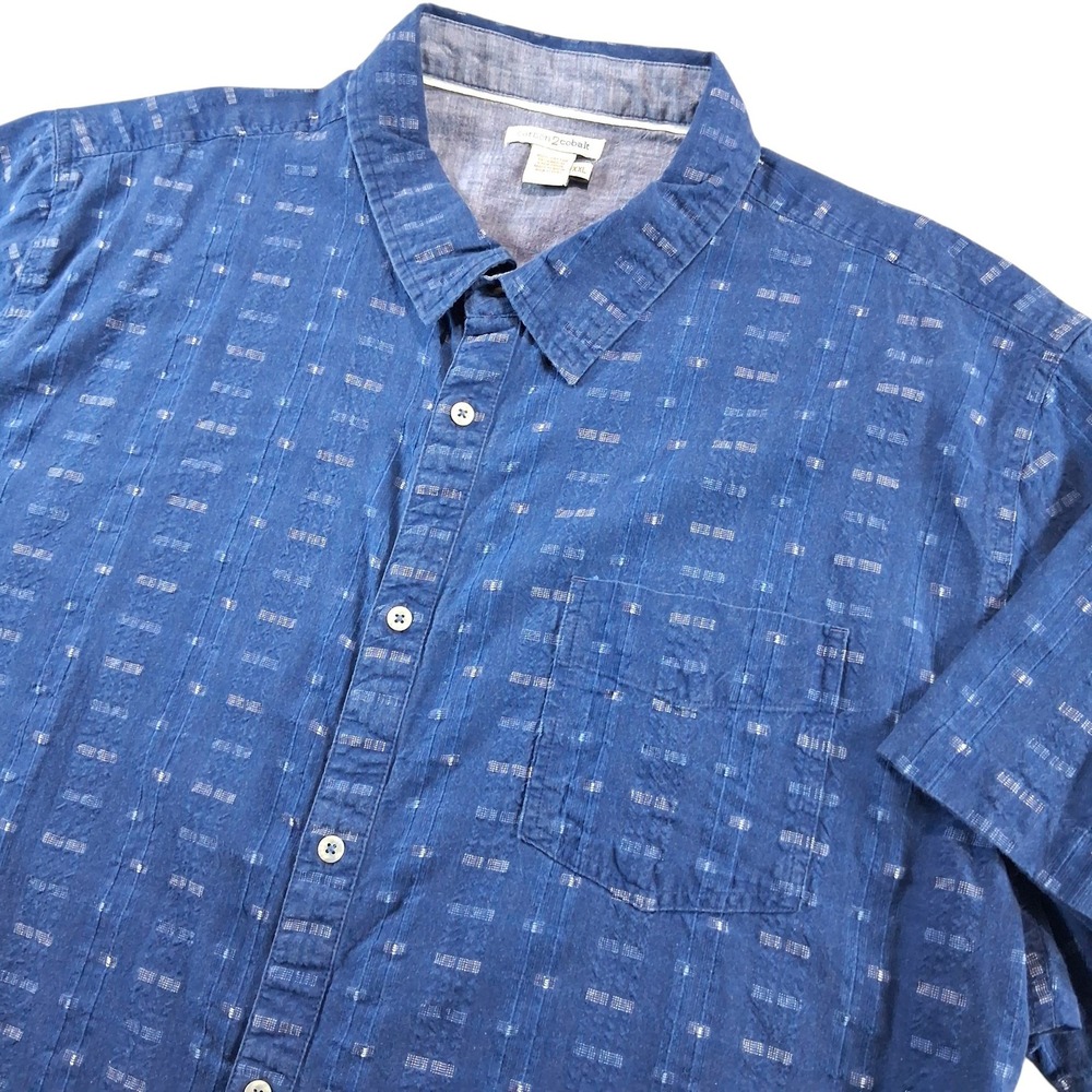 Carbon 2 Cobalt Button Down Mens XXL Blue Casual Textured Dobby Short Sleeve
